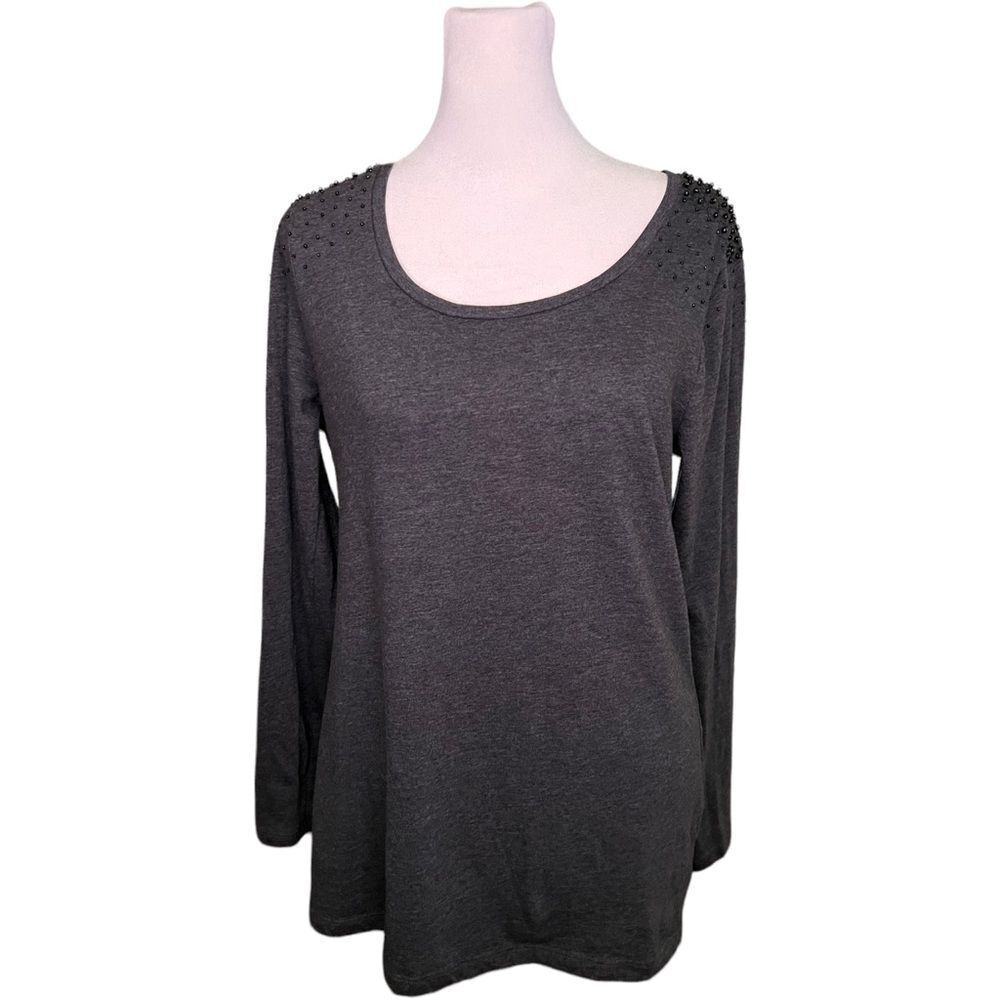 Old Navy Scoop Neck Long Sleeve Dark Gray Beaded Shirt. Top. Large.